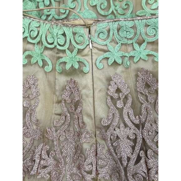 Vintage Embroidered Maxi Skirt Tassel-Detail Green & Gold Lace Indian Party XS/S - Picture 4 of 6
